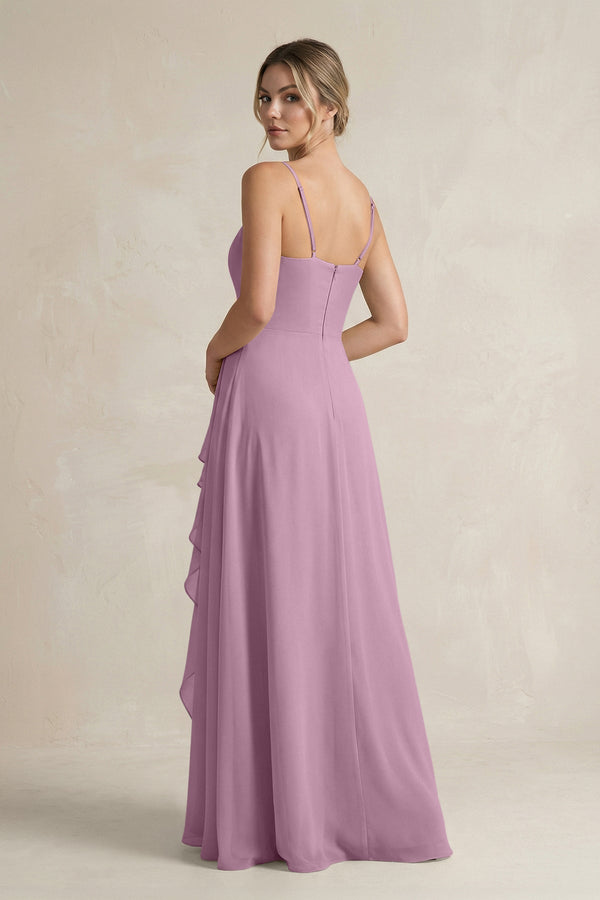 Sweetheart Ruffled A - Line Chiffon Bridesmaid Dress with Slit in Wisteria - KissProm Bridesmaid Dresses