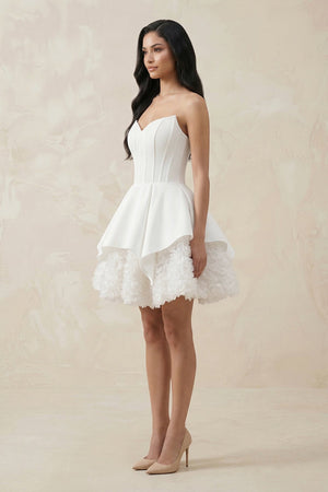 Sweetheart Ruffled Corset Mini Wedding Dress in White - KissProm Wedding Dresses
