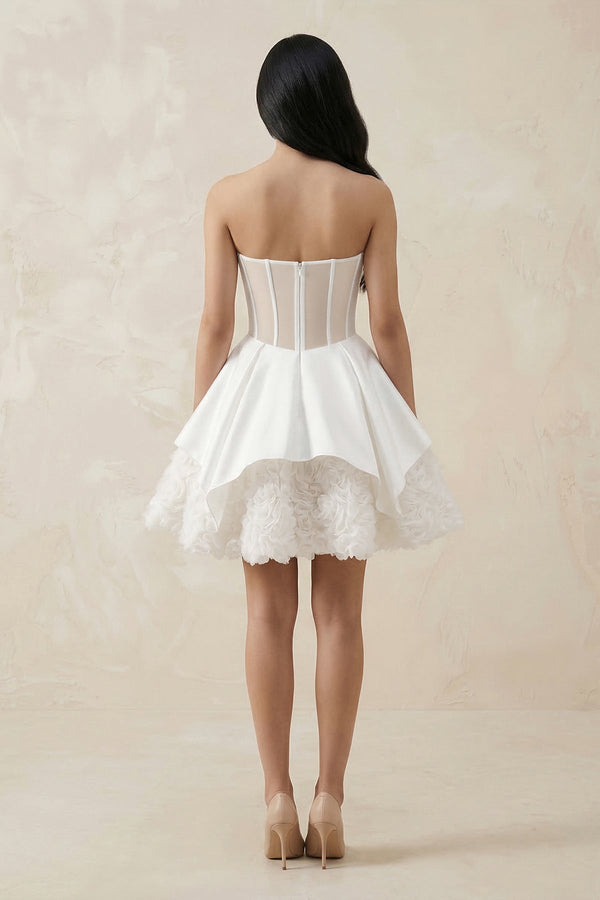 Sweetheart Ruffled Corset Mini Wedding Dress in White - KissProm Wedding Dresses