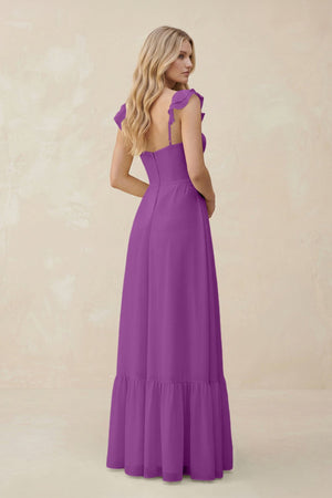 Sweetheart Ruffled Sleeve A - Line Chiffon Bridesmaid Dress in Amethyst - KissProm Bridesmaid Dresses