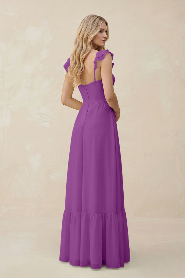 Sweetheart Ruffled Sleeve A - Line Chiffon Bridesmaid Dress in Amethyst - KissProm Bridesmaid Dresses