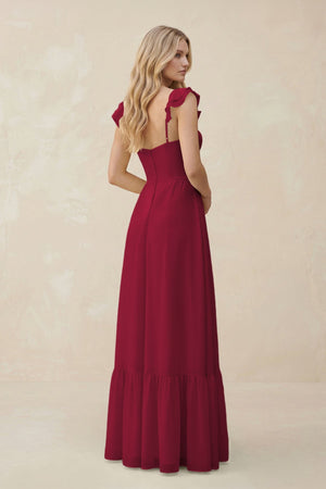 Sweetheart Ruffled Sleeve A - Line Chiffon Bridesmaid Dress in Berry - KissProm Bridesmaid Dresses