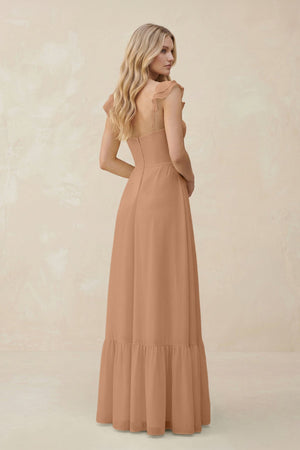 Sweetheart Ruffled Sleeve A - Line Chiffon Bridesmaid Dress in Bronzer - KissProm Bridesmaid Dresses