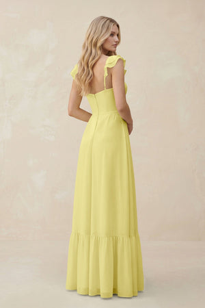 Sweetheart Ruffled Sleeve A - Line Chiffon Bridesmaid Dress in Buttercup - KissProm Bridesmaid Dresses
