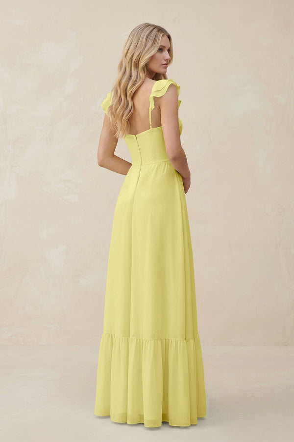 Sweetheart Ruffled Sleeve A - Line Chiffon Bridesmaid Dress in Buttercup - KissProm Bridesmaid Dresses