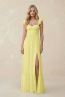 Sweetheart Ruffled Sleeve A - Line Chiffon Bridesmaid Dress in Buttercup - KissProm Bridesmaid Dresses