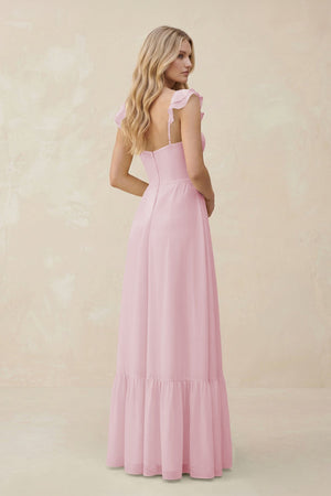 Sweetheart Ruffled Sleeve A - Line Chiffon Bridesmaid Dress in Candy Pink - KissProm Bridesmaid Dresses