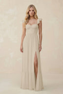 Sweetheart Ruffled Sleeve A - Line Chiffon Bridesmaid Dress in Champagne - KissProm Bridesmaid Dresses