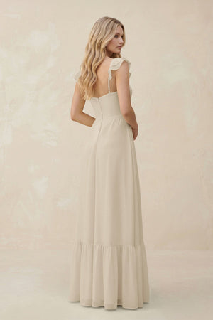 Sweetheart Ruffled Sleeve A - Line Chiffon Bridesmaid Dress in Champagne - KissProm Bridesmaid Dresses