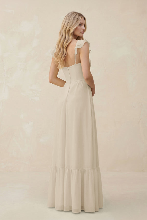 Sweetheart Ruffled Sleeve A - Line Chiffon Bridesmaid Dress in Champagne - KissProm Bridesmaid Dresses