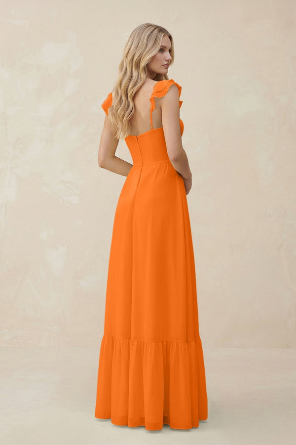 Sweetheart Ruffled Sleeve A - Line Chiffon Bridesmaid Dress in Cinnamon - KissProm Bridesmaid Dresses