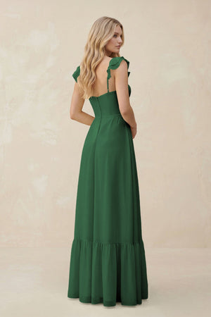 Sweetheart Ruffled Sleeve A - Line Chiffon Bridesmaid Dress in Dark Green - KissProm Bridesmaid Dresses