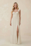 Sweetheart Ruffled Sleeve A - Line Chiffon Bridesmaid Dress in Dove Gray - KissProm Bridesmaid Dresses