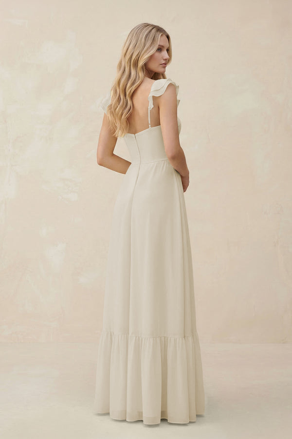 Sweetheart Ruffled Sleeve A - Line Chiffon Bridesmaid Dress in Dove Gray - KissProm Bridesmaid Dresses