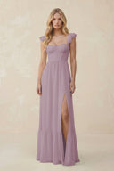 Sweetheart Ruffled Sleeve A - Line Chiffon Bridesmaid Dress in Dusk - KissProm Bridesmaid Dresses