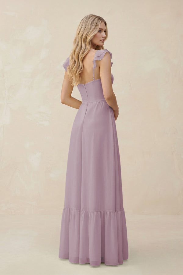Sweetheart Ruffled Sleeve A - Line Chiffon Bridesmaid Dress in Dusk - KissProm Bridesmaid Dresses