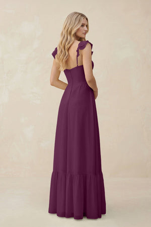 Sweetheart Ruffled Sleeve A - Line Chiffon Bridesmaid Dress in Fig - KissProm Bridesmaid Dresses