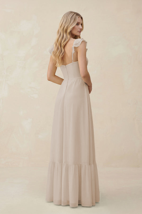Sweetheart Ruffled Sleeve A - Line Chiffon Bridesmaid Dress in Frost - KissProm Bridesmaid Dresses