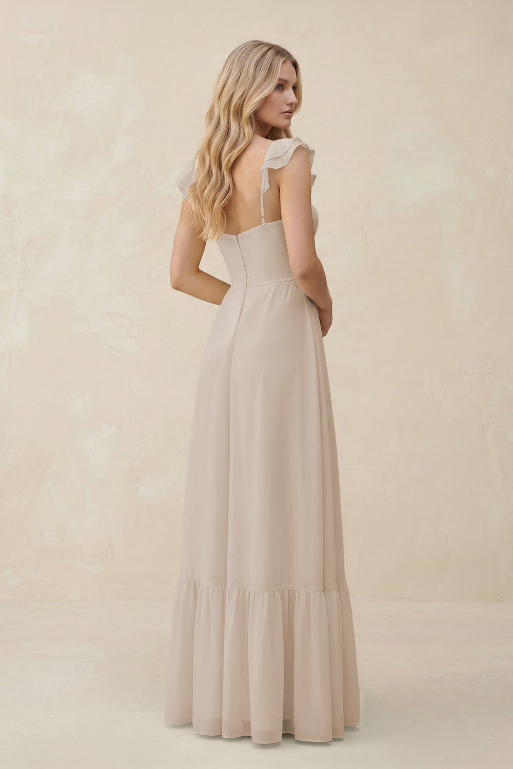 Sweetheart Ruffled Sleeve A - Line Chiffon Bridesmaid Dress in Frost - KissProm Bridesmaid Dresses