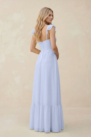 Sweetheart Ruffled Sleeve A - Line Chiffon Bridesmaid Dress in Ice - KissProm Bridesmaid Dresses