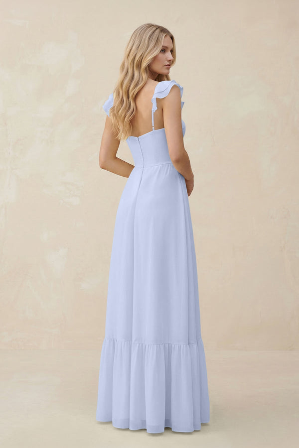 Sweetheart Ruffled Sleeve A - Line Chiffon Bridesmaid Dress in Ice - KissProm Bridesmaid Dresses