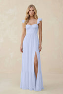 Sweetheart Ruffled Sleeve A - Line Chiffon Bridesmaid Dress in Ice - KissProm Bridesmaid Dresses