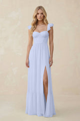 Sweetheart Ruffled Sleeve A - Line Chiffon Bridesmaid Dress in Ice - KissProm Bridesmaid Dresses