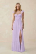 Sweetheart Ruffled Sleeve A - Line Chiffon Bridesmaid Dress in Lavender - KissProm Bridesmaid Dresses