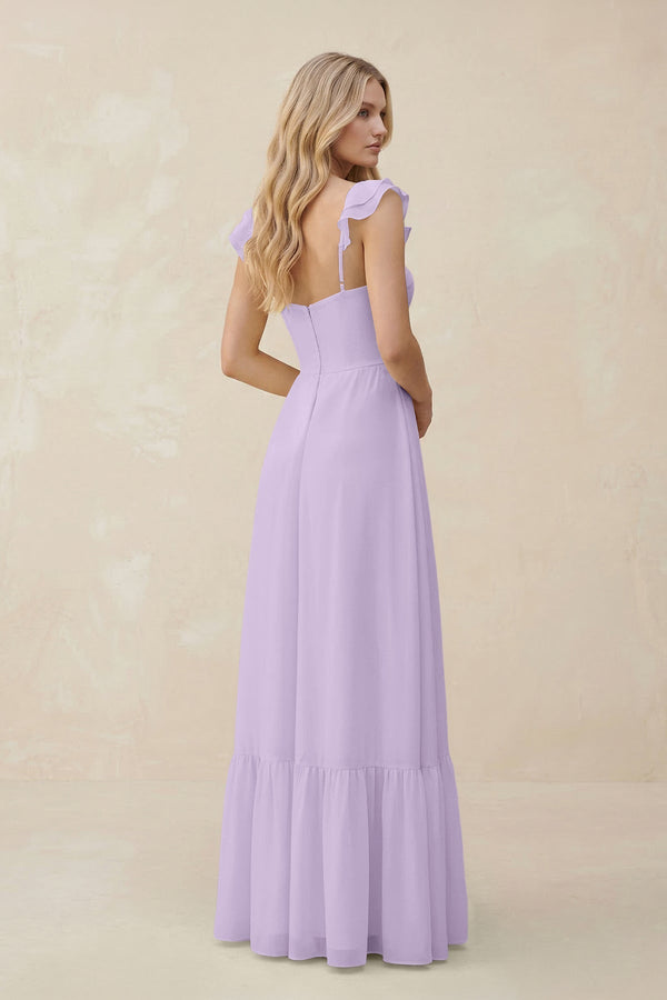 Sweetheart Ruffled Sleeve A - Line Chiffon Bridesmaid Dress in Lavender - KissProm Bridesmaid Dresses