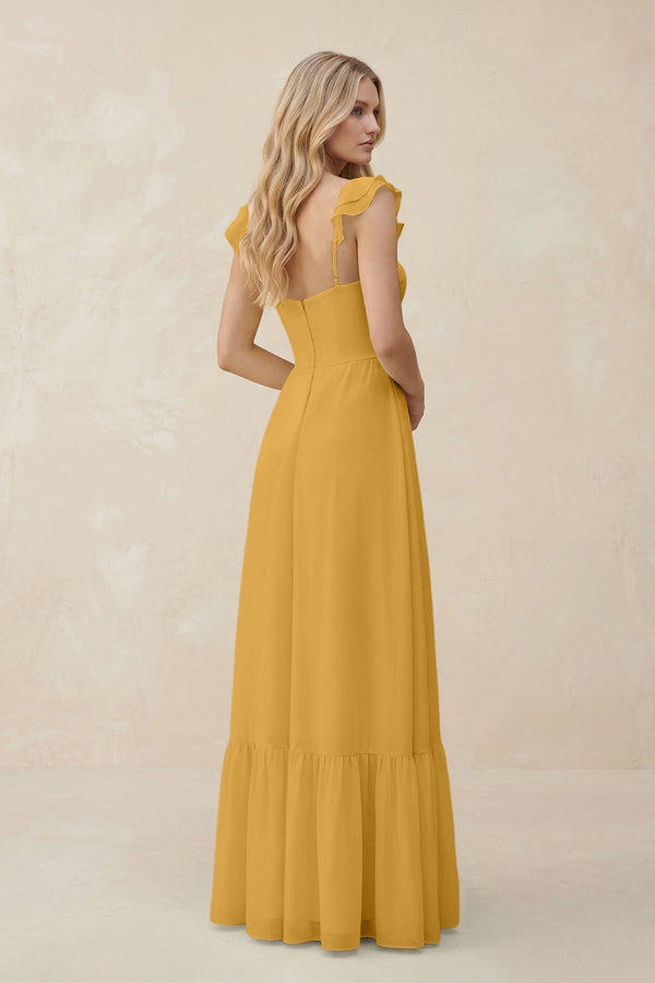 Sweetheart Ruffled Sleeve A - Line Chiffon Bridesmaid Dress in Marigold - KissProm Bridesmaid Dresses