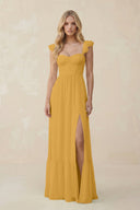 Sweetheart Ruffled Sleeve A - Line Chiffon Bridesmaid Dress in Marigold - KissProm Bridesmaid Dresses