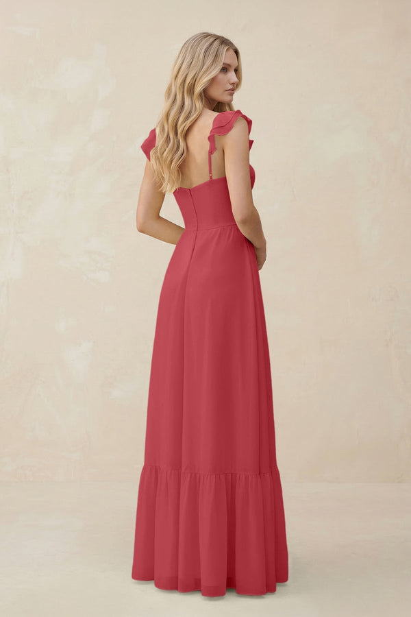 Sweetheart Ruffled Sleeve A - Line Chiffon Bridesmaid Dress in Merlot - KissProm Bridesmaid Dresses