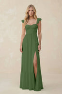 Sweetheart Ruffled Sleeve A - Line Chiffon Bridesmaid Dress in Moss - KissProm Bridesmaid Dresses