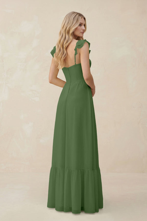 Sweetheart Ruffled Sleeve A - Line Chiffon Bridesmaid Dress in Moss - KissProm Bridesmaid Dresses