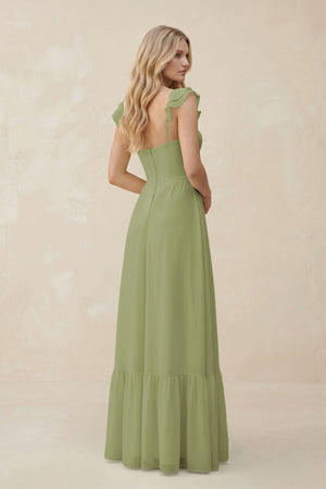 Sweetheart Ruffled Sleeve A - Line Chiffon Bridesmaid Dress in Moss Green - KissProm Bridesmaid Dresses