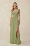 Sweetheart Ruffled Sleeve A - Line Chiffon Bridesmaid Dress in Moss Green - KissProm Bridesmaid Dresses