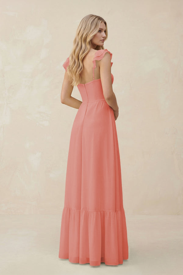 Sweetheart Ruffled Sleeve A - Line Chiffon Bridesmaid Dress in Mulberry - KissProm Bridesmaid Dresses