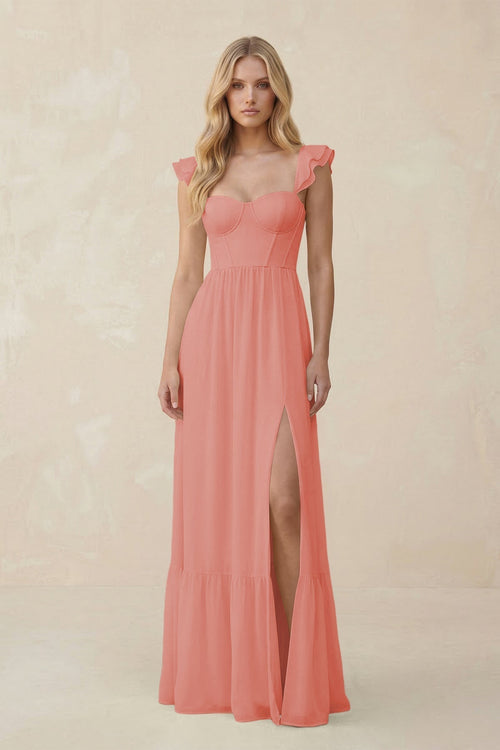 Sweetheart Ruffled Sleeve A - Line Chiffon Bridesmaid Dress in Mulberry - KissProm Bridesmaid Dresses