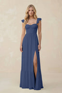 Sweetheart Ruffled Sleeve A - Line Chiffon Bridesmaid Dress in Navy - KissProm Bridesmaid Dresses