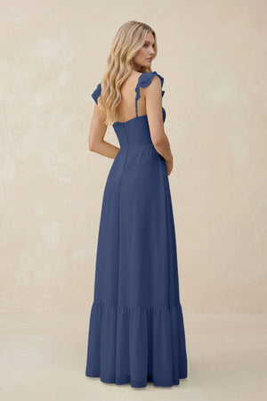 Sweetheart Ruffled Sleeve A - Line Chiffon Bridesmaid Dress in Navy - KissProm Bridesmaid Dresses