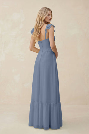 Sweetheart Ruffled Sleeve A - Line Chiffon Bridesmaid Dress in Neptune - KissProm Bridesmaid Dresses