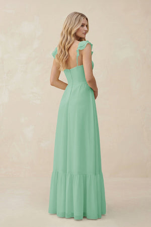 Sweetheart Ruffled Sleeve A - Line Chiffon Bridesmaid Dress in Pale Pistachio - KissProm Bridesmaid Dresses