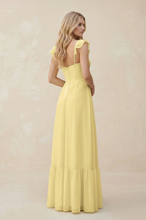 Sweetheart Ruffled Sleeve A - Line Chiffon Bridesmaid Dress in Pastel Yellow - KissProm Bridesmaid Dresses