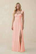 Sweetheart Ruffled Sleeve A - Line Chiffon Bridesmaid Dress in Rose Petal - KissProm Bridesmaid Dresses