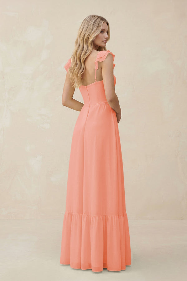 Sweetheart Ruffled Sleeve A - Line Chiffon Bridesmaid Dress in Rosette - KissProm Bridesmaid Dresses