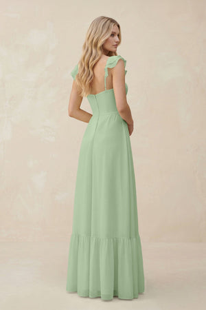 Sweetheart Ruffled Sleeve A - Line Chiffon Bridesmaid Dress in Sage - KissProm Bridesmaid Dresses