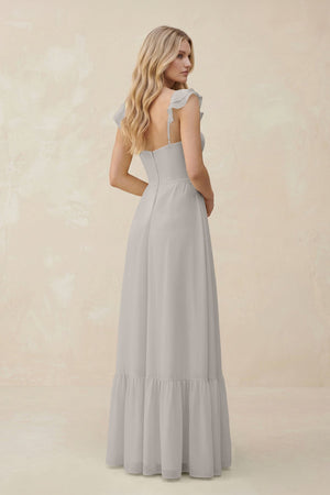 Sweetheart Ruffled Sleeve A - Line Chiffon Bridesmaid Dress in Silver - KissProm Bridesmaid Dresses