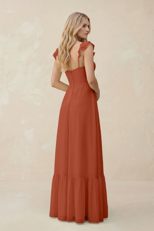 Sweetheart Ruffled Sleeve A - Line Chiffon Bridesmaid Dress in Spice - KissProm Bridesmaid Dresses