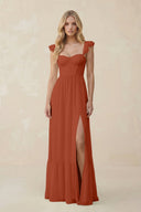 Sweetheart Ruffled Sleeve A - Line Chiffon Bridesmaid Dress in Spice - KissProm Bridesmaid Dresses
