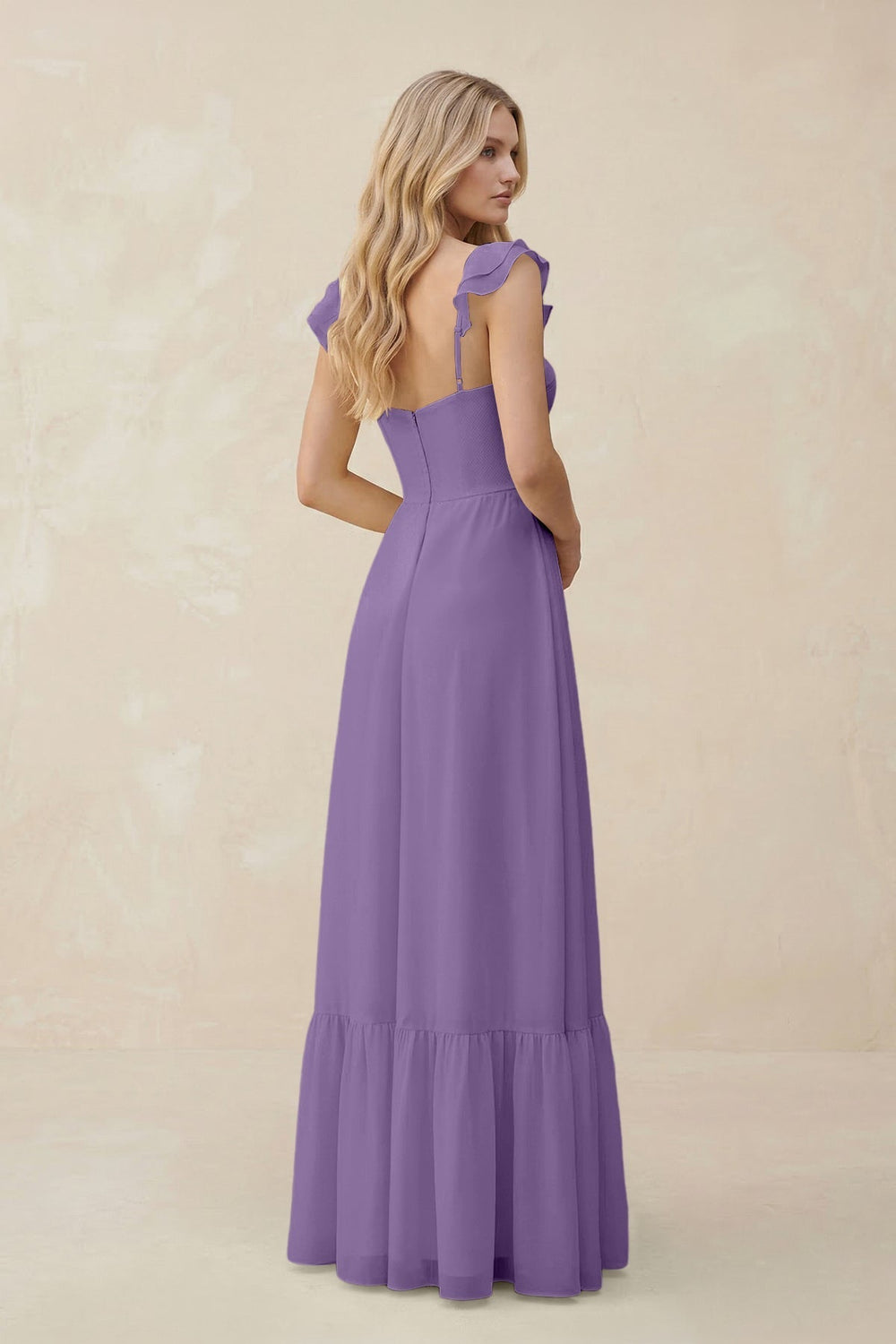 Sweetheart Ruffled Sleeve A - Line Chiffon Bridesmaid Dress in Tahiti - KissProm Bridesmaid Dresses